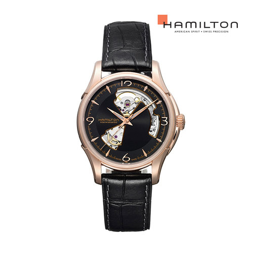 [공식] 해밀턴 H32575735 재즈마스터 오픈하트 오토 40mm 블랙 가죽 남성 시계